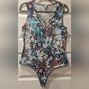 Guess Floral Lace-Up Bodysuit